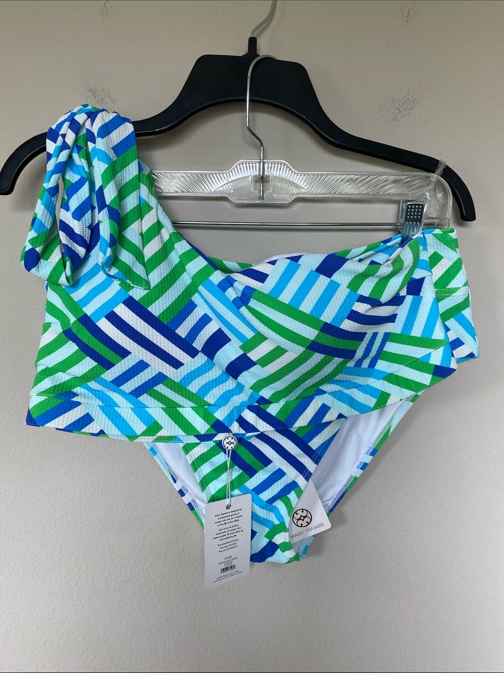 Mary Square One Shoulder Blue and Green Bikini Swimsuit